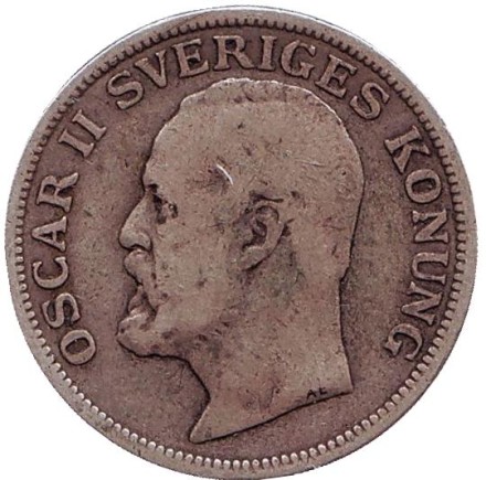 Монета 1 крона. 1906 год, Швеция. Король Оскар II. Монета 1 крона. 1906 год, Швеция. Король Оскар II.