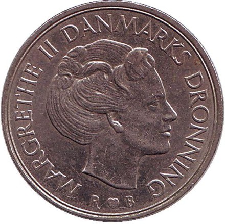 Монета 1 крона. 1989 год, Дания.