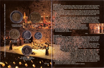 Набор монет Финляндии в буклете (5 шт. с жетоном). 1997 год, Финляндия.