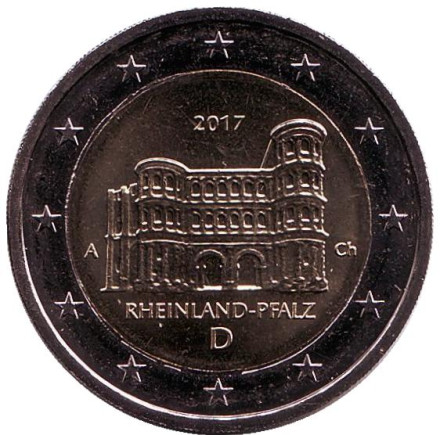 Монета 2 евро. 2017 год, Германия. Рейнланд-Пфальц. Федеральные земли Германии.