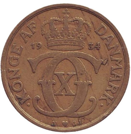 Монета 1 крона. 1934 год, Дания.