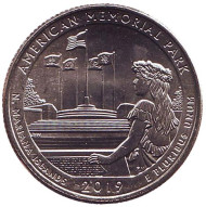 Монета 25 центов (P). 2019 год, США. Американский Мемориальный Парк. Парк № 47. Монета 25 центов (P). 2019 год, США. Американский Мемориальный Парк. Парк № 47.