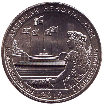 Монета 25 центов (P). 2019 год, США. Американский Мемориальный Парк. Парк № 47.
