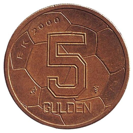 Монета 5 гульденов. 2000 год, Нидерланды. Чемпионат Европы по футболу 2000 года.
