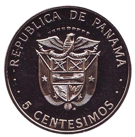 Монета 5 сентесимо. 1976 год, Панама. Proof. Карлос Финлей. Монета 5 сентесимо. 1976 год, Панама. Proof. Карлос Финлей.