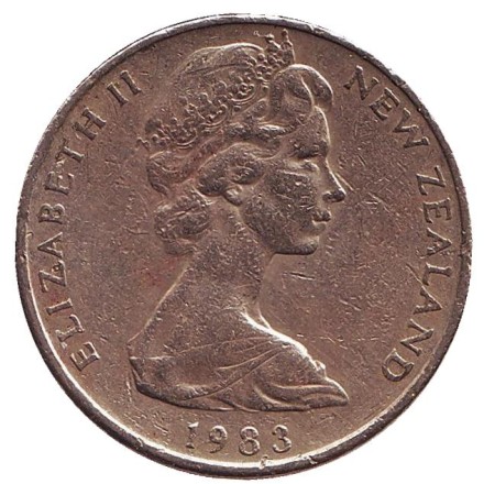 Монета 20 центов. 1983 год, Новая Зеландия. Киви (птица). Монета 20 центов. 1983 год, Новая Зеландия. Киви (птица).