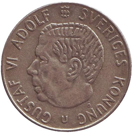 Монета 1 крона. 1963 год, Швеция. Густав VI.