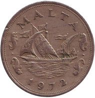Монета 10 центов. 1972 год, Мальта. Баржа великого магистра.