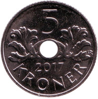 Монета 5 крон. 2017 год, Норвегия. 