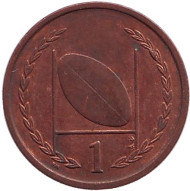 Монета 1 пенни, 1999 год, Остров Мэн. (AB) Мяч для регби. Монета 1 пенни, 1999 год, Остров Мэн. (AB) Мяч для регби.