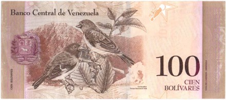 Банкнота 100 боливаров. 2012 год, Венесуэла. P-93f.