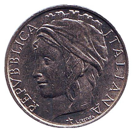 Монета 50 лир. 1999 год, Италия. Монета 50 лир. 1999 год, Италия.