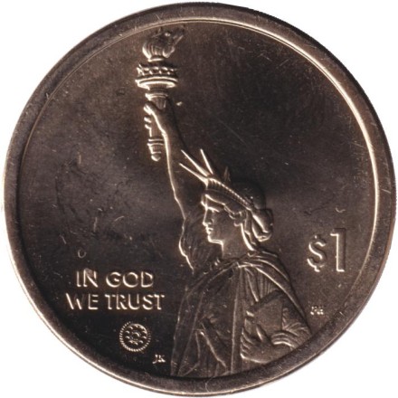 Монета 1 доллар. 2025 год (D), США. Первый компьютерный эскиз военного корабля США. Серия "Американские инновации".