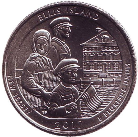 Монета 25 центов (D). 2017 год, США. Национальный монумент острова Эллис. Парк № 39.