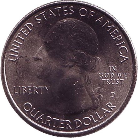 Монета 25 центов (D). 2017 год, США. Национальный монумент острова Эллис. Парк № 39.