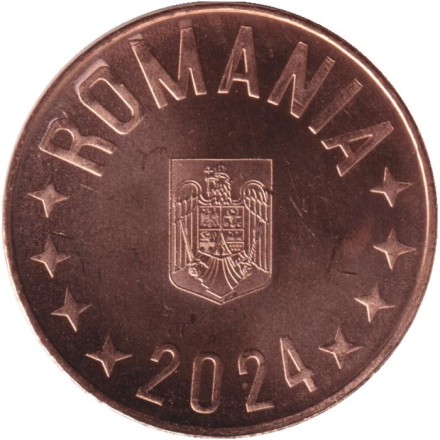 Монета 5 бани. 2024 год, Румыния.