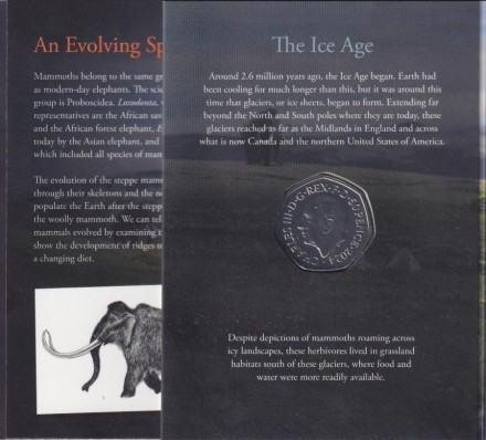 Монета 50 пенсов. 2024 год, Великобритания. Гиганты ледникового периода. Степной мамонт. В буклете.