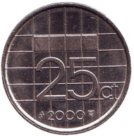 Монета 25 центов. 2000 год, Нидерланды. Монета 25 центов. 2000 год, Нидерланды.