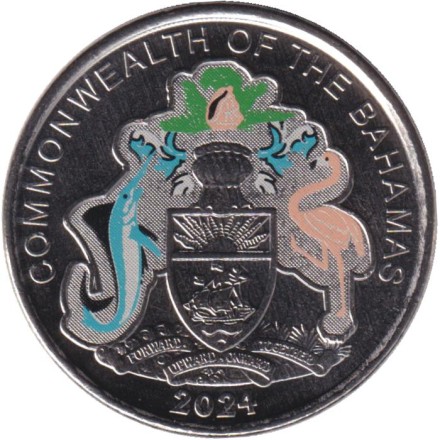Монета 25 центов. 2024 год, Багамские острова. 50 лет Центральному банку Багамских Островов. Монета 25 центов. 2024 год, Багамские острова. 50 лет Центральному банку Багамских Островов.
