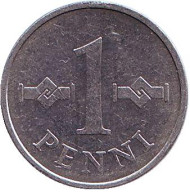 Монета 1 пенни. 1974 год, Финляндия. Монета 1 пенни. 1974 год, Финляндия.