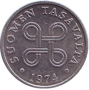 Монета 1 пенни. 1974 год, Финляндия.