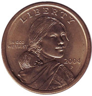 Сакагавея (Парящий орел), серия "Коренные американцы". 1 доллар, 2004 год (P), США. Сакагавея (Парящий орел), серия "Коренные американцы". 1 доллар, 2004 год (P), США.