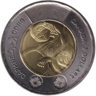 Монета 2 доллара. 2025 год, Канада. Народная певица Дафна Оджиг. Монета 2 доллара. 2025 год, Канада. Народная певица Дафна Оджиг.