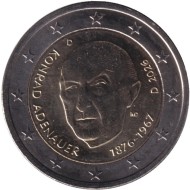Монета 2 евро. 2026 год (D), Германия. Конрад Аденауэр.