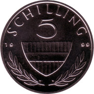 Монета 5 шиллингов. 1999 год, Австрия. Всадник. Монета 5 шиллингов. 1999 год, Австрия. Всадник.
