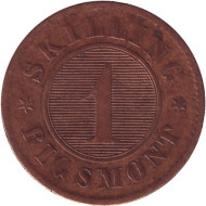 Монета 1 скиллинг-ригсмёнт. 1863 год, Дания. Фредерик VII. Монета 1 скиллинг-ригсмёнт. 1863 год, Дания. Фредерик VII.