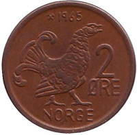 Курица. Монета 2 эре. 1965 год, Норвегия.