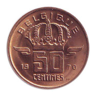 Монета 50 сантимов. 1970 год, Бельгия (Belgique). UNC Монета 50 сантимов. 1970 год, Бельгия (Belgique). UNC