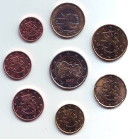 Набор монет евро (8 шт). 2012 год, Финляндия.  Набор монет евро (8 шт). 2012 год, Финляндия.