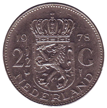 Монета 2,5 гульдена, 1978 год, Нидерланды.