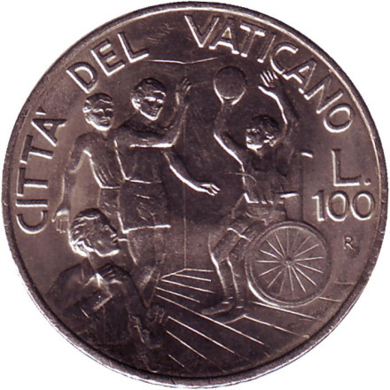 Монета 100 лир. 1994 год, Ватикан. Баскетбол.