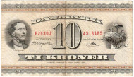 Банкнота 10 крон. 1936 год, Дания. Банкнота 10 крон. 1936 год, Дания.