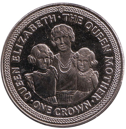 Монета 1 крона. 1990 год, Остров Мэн. Королева-мать.