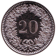 Монета 20 раппенов. 2016 год, Швейцария. UNC. Монета 20 раппенов. 2016 год, Швейцария. UNC.