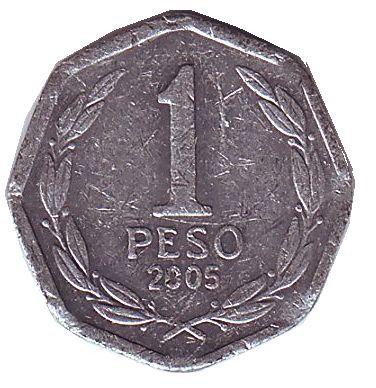 Монета 1 песо. 2005 год, Чили. Бернардо О’Хиггинс. Монета 1 песо. 2005 год, Чили. Бернардо О’Хиггинс.
