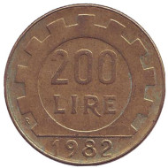 Монета 200 лир. 1982 год, Италия. Монета 200 лир. 1982 год, Италия.