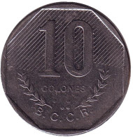 Монета 10 колонов. 1985 год, Коста-Рика. Монета 10 колонов. 1985 год, Коста-Рика.