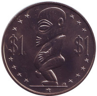 Тангароа. Божество. Монета 1 доллар. 1974 год, Острова Кука. UNC.