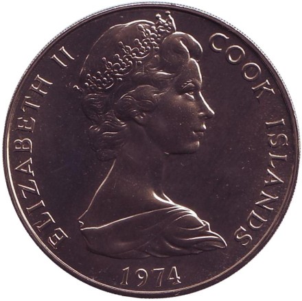 Монета 1 доллар. 1974 год, Острова Кука. UNC. Тангароа. Божество.