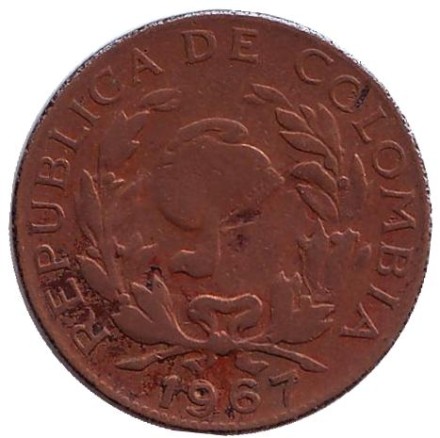 Монета 5 сентаво. 1967 год, Колумбия. Монета 5 сентаво. 1967 год, Колумбия.