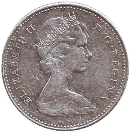 Монета 10 центов. 1968 год, Канада. Парусник. (Серебро).