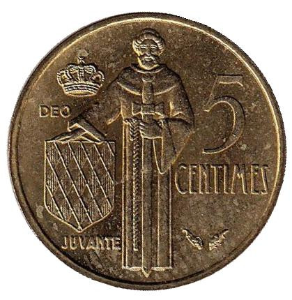 Монета 5 сантимов. 1978 год, Монако.