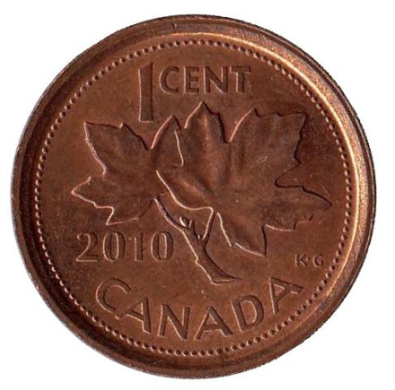 Монета 1 цент. 2010 год, Канада. Немагнитная. Из обращения.