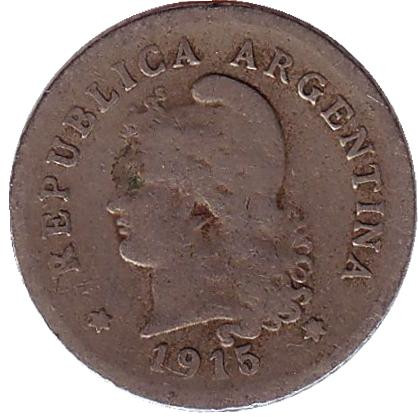 Монета 10 сентаво. 1915 год, Аргентина.