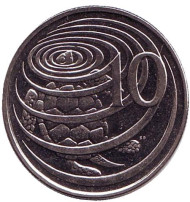 Монета 10 центов. 2005 год, Каймановы острова. Зелёная черепаха.