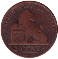 Монета 2 сантима. 1863 год, Бельгия. Монета 2 сантима. 1863 год, Бельгия.